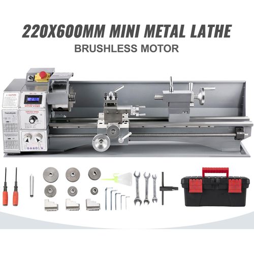 SucceBuy Mini-Metall-Drehmaschine 750W Variable Geschwindigkeit 50 bis 3000Rpm 220 x 600mm Präzisionsdrehbank für Metall Fräsen