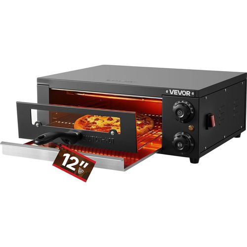 VEVOR elektrischer Pizzaofen, 30 cm Tischpizzaofen 25-300 °C, 1450 W, Pizzaofen mit Zeit- und Temperaturregelung & zwei Heizrohren, Grillrost, für Küche und Gastronomie