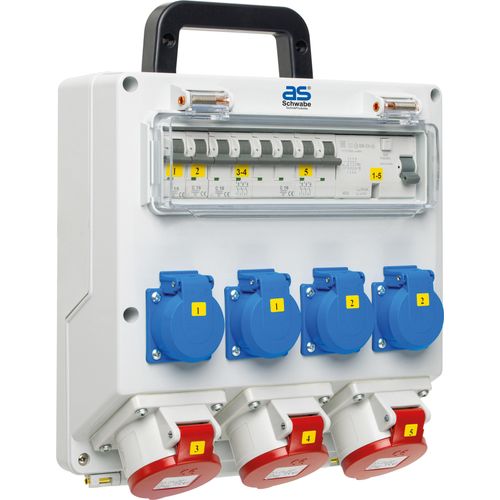 as-Schwabe FIXO Wandverteiler Festanschluss auf 4xSchuko & 3xCEE 400V 16A IP44
