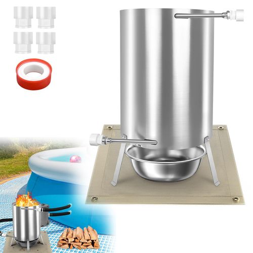 NAIZY Poolheizung mit Feuer Poolheizung Holz Feuertonne mit Heizspirale Ø 32/38 mm Anschluss, Poolofen Heizungen aus 100% Edelstahl, Pool Heizung Beheizt Feuer Eimer für Schwimmbäder
