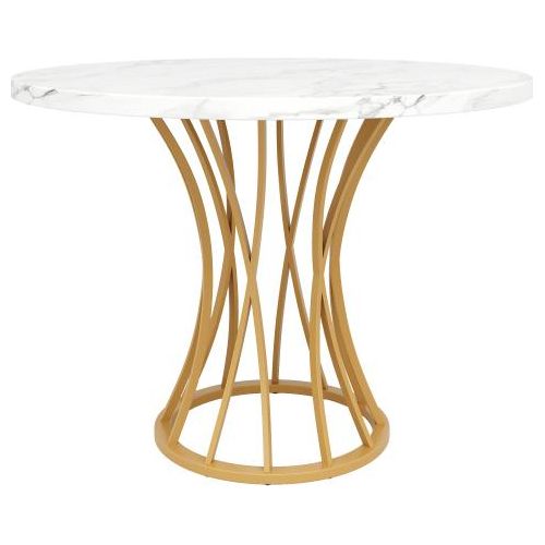 Runder Esstisch 80x80x76cm Kein Matratze Marmorierte MDF Tischplatte Goldene Beine Fuer 4-6 Personen Esszimmer Wohnzimmer