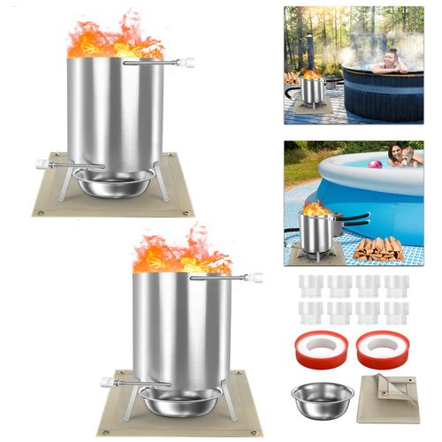FIVMEN 2X Poolheizung mit Feuer Poolheizung Holz Feuertonne mit Heizspirale Ø 32/38 mm Anschluss, Poolofen Heizungen aus 100% Edelstahl, Pool Heizung Beheizt Feuer Eimer für Schwimmbäder
