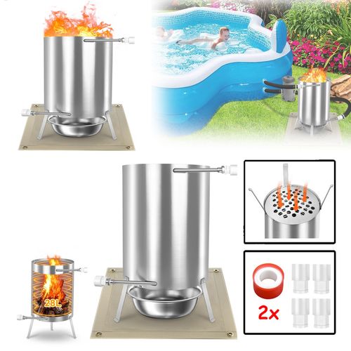 NAICY 2X Poolheizung mit Feuer Poolheizung Holz Feuertonne mit Heizspirale Ø 32/38 mm Anschluss, Poolofen Heizungen aus 100% Edelstahl, Pool Heizung Beheizt Feuer Eimer für Schwimmbäder