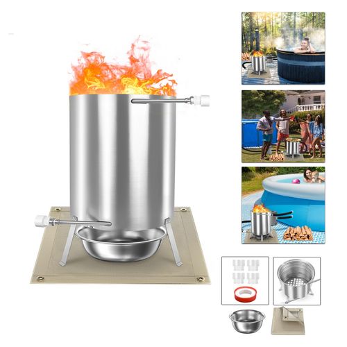 YARDIN Poolheizung mit Feuer Poolheizung Holz Feuertonne mit Heizspirale Ø 32/38 mm Anschluss, Poolofen Heizungen aus 100% Edelstahl, Pool Heizung Beheizt Feuer Eimer für Schwimmbäder