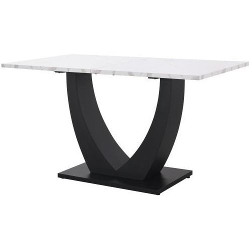 Modern Esstisch 140x75x75 cm Weiss/Schwarz Metallgestell Rechteckig Mit Marmor Muster Verstellbare Fuesse Fuer Esszimmer Wohnzimmer