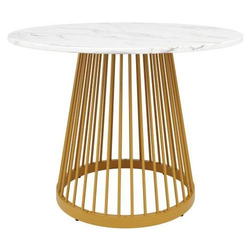 Runder Esstisch 80x80x76 cm Marmor Optik MDF Tischplatte Gold Metallbeine Kuche Wohnzimmer Kaffeetisch Modern Fuer 4 Personen Couchtisch