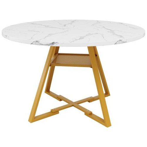 Runder Esstisch 120x120x75cm Metallbeine Marmoroptik Gold Weiss Kuechentisch Fruehstueckstisch