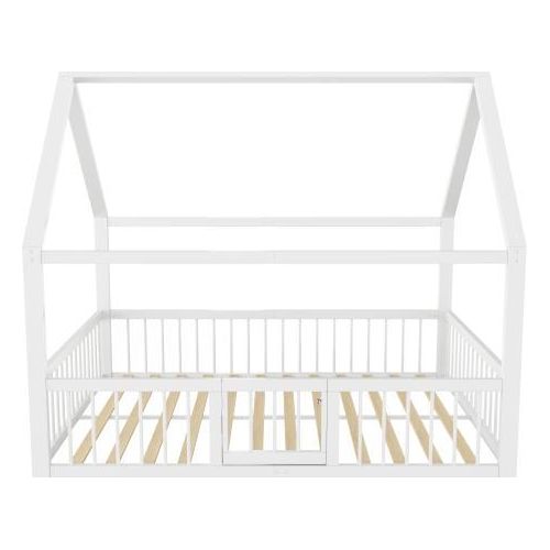 Metallbett Weiss Ohne Matratze Flachbett 140x200 cm Metallbettgestell Eisenbett Kinderbett Mit Haus Zierleisten Bruestung