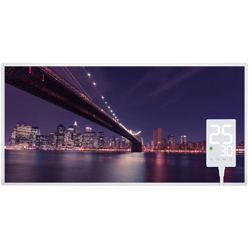 Heidenfeld Infrarotheizung HF-HP105 | Flachheizung - Heizpaneel - Bildheizung - Wandhalter - Überhitzungsschutz (1000 Watt Brooklyn Bridge)