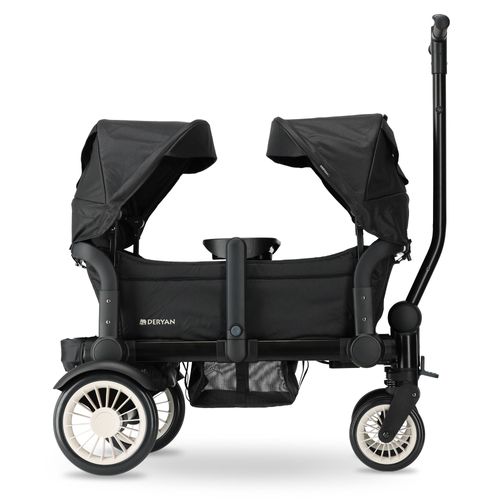 Deryan Luxus Sandy Bollerwagen Duo - Tandem Kinderwagen, Klappbar, inkl. Regenschutz & Mückennetz - Schwarz