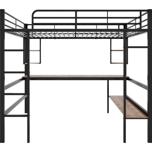 Metallbett 140x200cm Doppelbett (Ohne Matratze) Eisenbett Schwarz Hochbett Kinderbett Jugendbett Erwachsenenbett Mit Bücherregale und Schreibtische