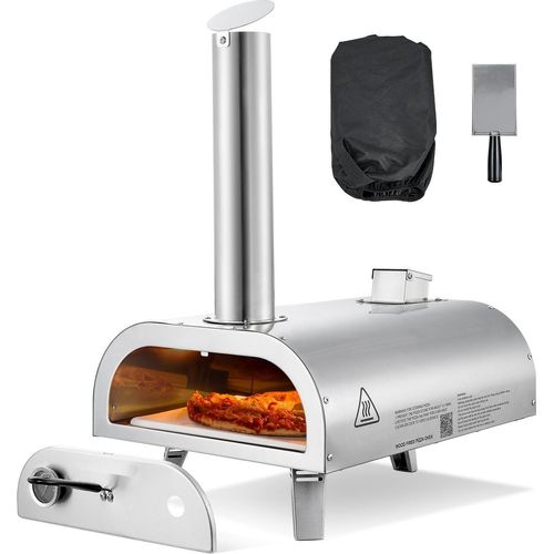 Outdoor Pizzaofen - Pellet-Pizzaofen Ø 30,5 cm - Tragbar - Pizzastein inklusive - Edelstahl - Pizzaschaufel & Tragetasche - Für Garten & Camping