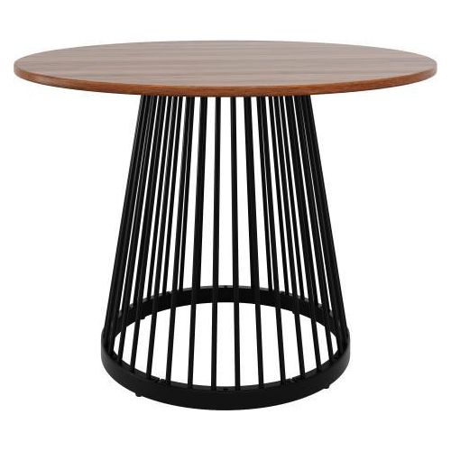 Runder Esstisch 80x80x76 cm Walnussfarben Kuechentisch Kaffeetisch Fuer 4 Personen MDF Tischplatte Metallbeine Fuer Esszimmer Wohnzimmer