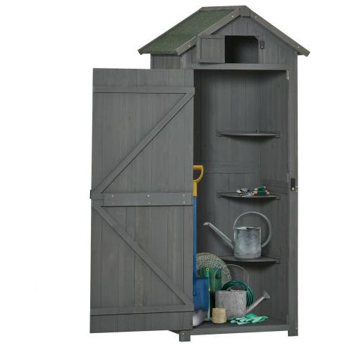 Gartenschrank 77x54.2x179 cm Grau Gruen Holz Gartenhaus Geraetehaus Geraeteschuppen Mit Fachboeden Asphaltdach Fenster