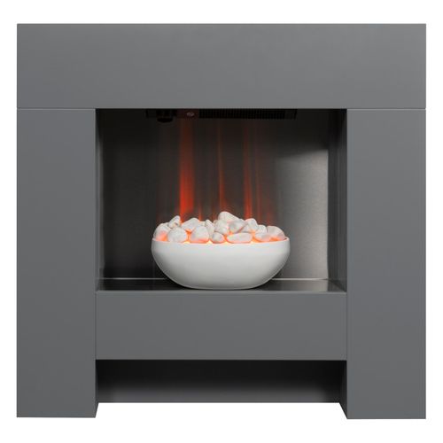 Adam Cubist Elektrokamin-Suite in Grau, Maße 87,5 cm x 90,5 cm x 18 cm mit LED-Umgebungslichteffekt und Heizleistung 1kW - 2kW