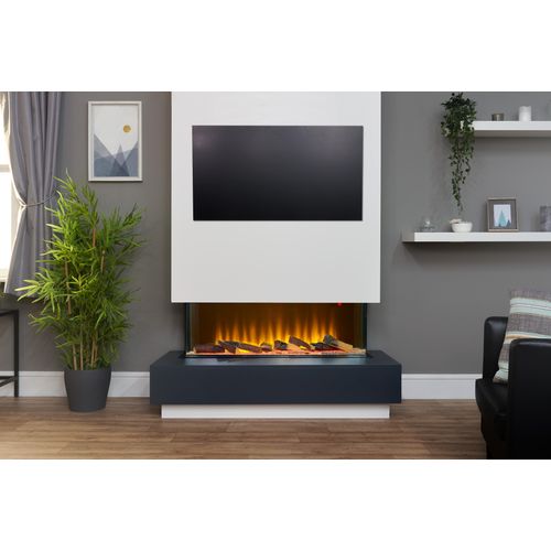 Adam Sahara Panorama Panoramic Elektrokamin mit 3D LED Flammeneffekt, Maße 49 cm x 105,4 cm x 23,5 cm, Heizleistung 1kW - 2 kW.