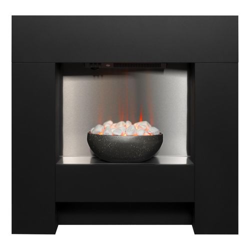 Adam Cubist Elektrokamin-Suite in strukturiertem Schwarz, Maße 87,5 cm x 90,5 cm x 18 cm mit LED-Umgebungslichteffekt und Heizleistung 1kW - 2kW