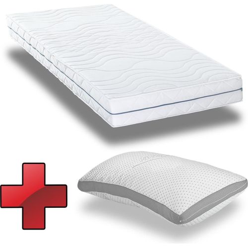 Ergonomische Kaltschaummatratze Supportho Premium 100 x 200 cm, Höhe 18 cm, Härtegrad H2/H3 + Supportho Gel-Effekt Komfort-Schlaf-Kissen 40 x 80 cm