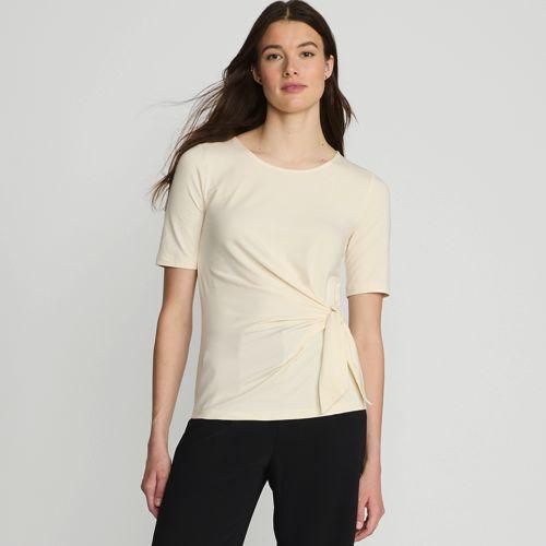 Baumwolle/Modal-Shirt mit Bindeschleife, Damen,  Weiß, Baumwolle Modal, by Lands' End