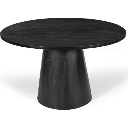 Runder Esstisch Tommy 130 cm aus schwarzem strukturiertem Metall und exotischem Mangolienholz