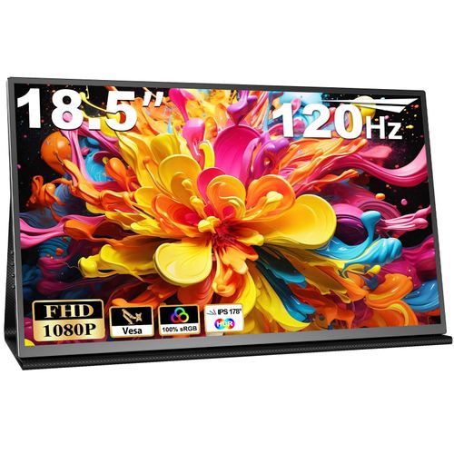 18,5 Zoll Portable Monitor - 120Hz 1080P Tragbarer Monitor für Laptop 100% sRGB IPS-Reisebildschirm mit VESA Mobiler Bildschirm USB-C HDR HDMI