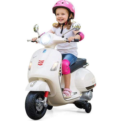 COSTWAY Kinder Motorrad Elektrisch, Vespa 12V Motorrad mit Stützrädern, LED-Scheinwerfer & Hupe, 2-3 km/h, Kindermotorrad, für Kinder von 3-6 (Weiß)