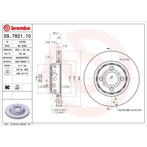 BREMBO Bremsensatz-Vorn und hinten Bremsensatz, Scheibenbremse vorne rechts links innenbelüftet 280mm für SKODA ALFA ROMEO VW SEAT FIAT AUDI LANCIA 44