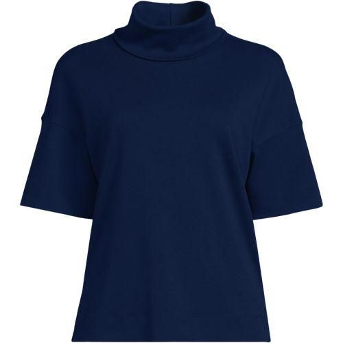 Supima Rollkragenshirt, Damen,  Blau, Baumwolle, by Lands' End