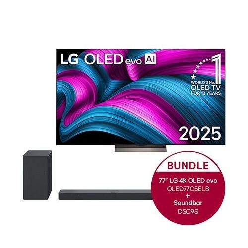 LG 77″ OLED evo AI C5E 4K Smart TV + 3.1.3 Dolby Atmos® Soundbar mit 400 Watt kabelloser Subwoofer OLED77C5ELB.DSC9S
