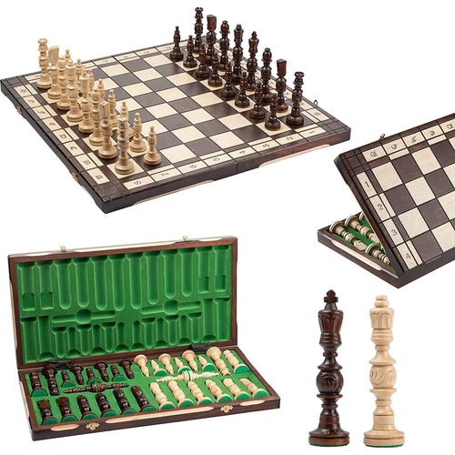 Galant Schachspiel aus Holz, handgeschnitzt, 58 x 58 cm, handgefertigt, extra großes Schachbrett und geformte Stücke