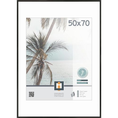 Bilderrahmen Kyoto , Schwarz , Kunststoff, Glas , rechteckig , 50x70 cm , Bilder und Zubehör, Bilderrahmen, Bilderrahmen Kunststoff