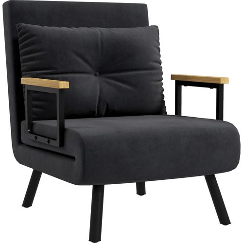 Relaxsessel im Skandidesign, Liegesessel, Lesesessel. ink. Kissen mit Knopfhefung, Schwarz