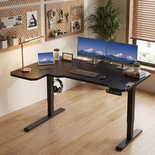 Hilodesk L-förmiger ComputertischBureau réglable en hauteur-Bureau avec réglage électrique de la hauteur Bureau d'écriture en coin, 150cm, Schwarz