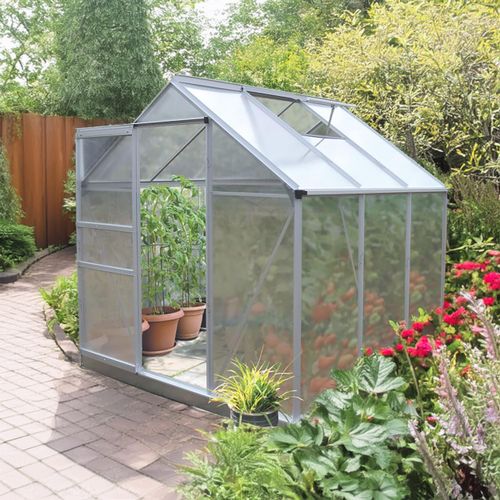 Alu-Gewächshaus|Metall-Fundament, Schiebetür, Kippfenster | 190 × 190 × 200 cm