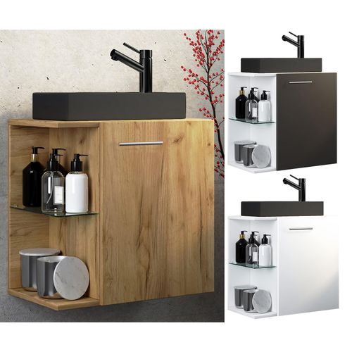 VCM 2-tlg Set Waschplatz für Gäste WC Gästebad Waschtisch Toilette Badezimmer Set – Hausa-BL