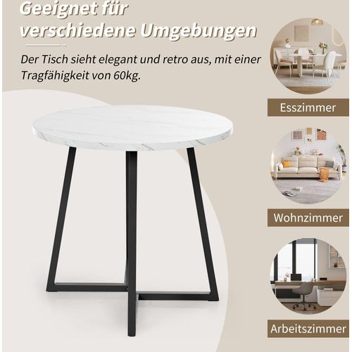 Runder Esstisch 1 Stück Küchentisch 80x80x75 cm einzigartiges Metallgestell Marmormuster geeignet Esszimmer Wohnzimmer Esstisch Weiß/Schwarz