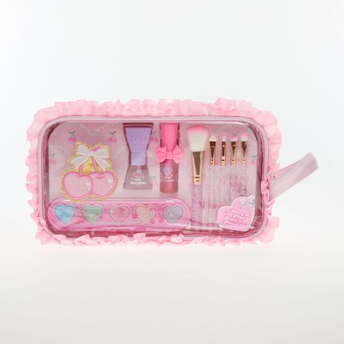 Rosafarbene Kosmetiktasche mit Accessoires