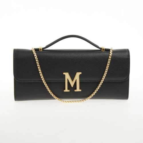 Schwarze Daisy Clutch aus Leder mit Kettenriemen