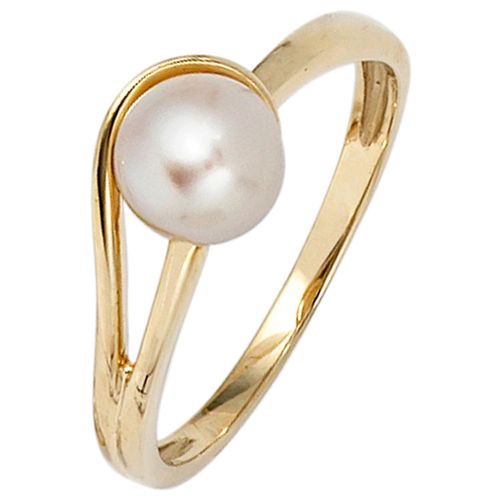 Perlenring JOBO "Ring mit Perle 6,5 mm" Gr. 52, gelb (gelbgold 585), Fingerringe, Damen, 52, Gelbgold 585 Perlen, Gelbgold 585, Perlen, Perlenring, 585 Gold