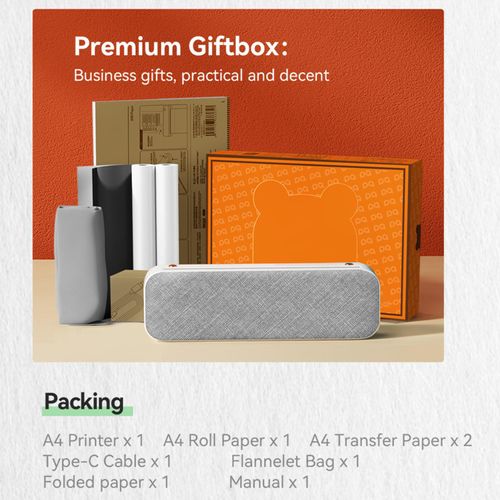 A4-Papierdrucker, direkter Thermotransfer, kabellos, 210 mm, Mini-Foto, USB-BT-Anschluss mit 1 Rolle, unterstützt 2''/3''/4'' Breite, Drucken von PDF-Dateien