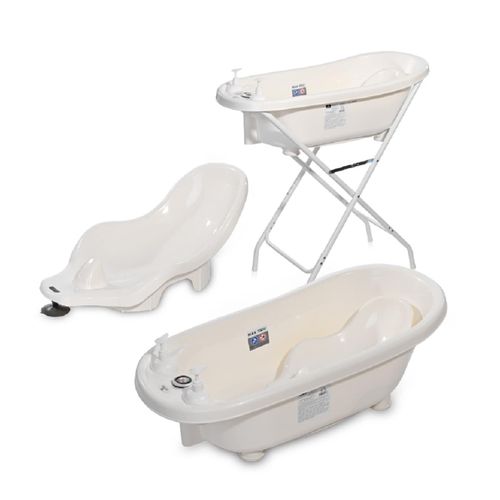 Lorelli Babybadewannen-Set Babybadewanne 88 cm Badesitz Badewannenständer Ablauf weiß