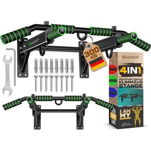 KESSER® 4in1 Klimmzugstange zur Wandmontage rutschfesten Griffen zusätzliche Funktion für Seile Ringe und Boxsäcke mit verschiedenen Griffpositionen sicher & stabil Pull Up Bar für zuhause