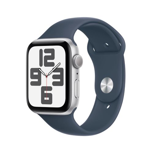 Apple Uhr SE 2023 44mm Aluminium Silber Sport Band Storm Blue M/L EU MREE3QL/A Apple