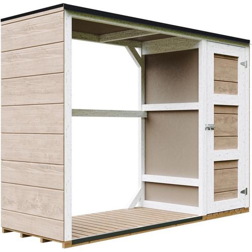Brennholzlagerschuppen - 75 x 217 x H159 cm - Werkzeug- und Holzschuppen 1,09 m² + 0.53 m² - TIMBELA M981 - TERRA BROWN