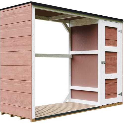 Brennholzlagerschuppen - 75 x 217 x H159 cm - Werkzeug- und Holzschuppen 1,09 m² + 0.53 m² - TIMBELA M981 - REDWOOD RED