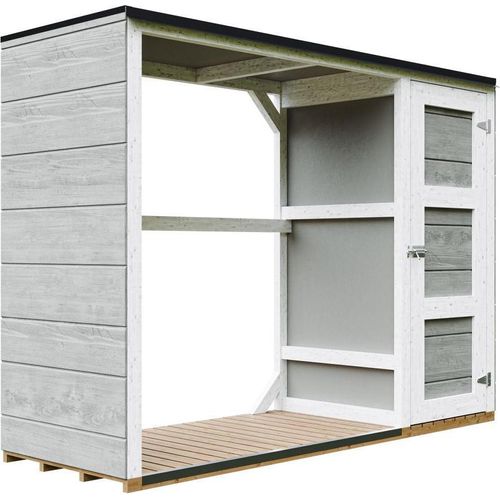 Brennholzlagerschuppen - 75 x 217 x H159 cm - Werkzeug- und Holzschuppen 1,09 m² + 0.53 m² - TIMBELA M981 - TUNDRA GREY
