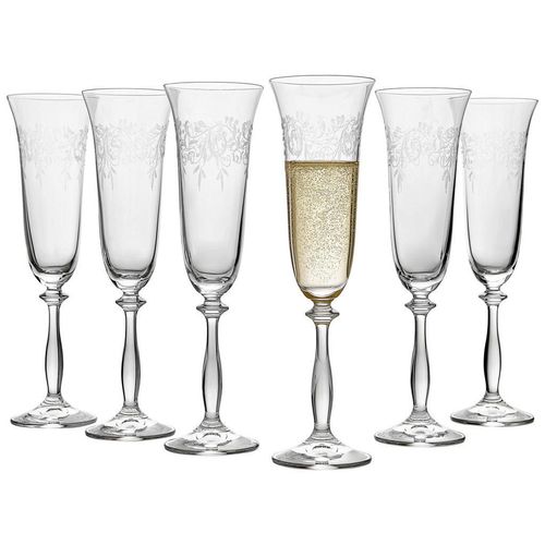 Novel Sektglas-Set, Klar, Glas, 6-teilig, 190 ml, 25 cm, Pantografieverzierung, Essen & Trinken, Gläser, Gläser-Sets