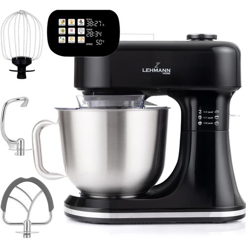 LEHMANN Multifunktions Küchenmaschine, 12 Geschwindigkeiten, Fermentationsfunktion mit Heizfunktion, integrierte Waage, Display, Timer