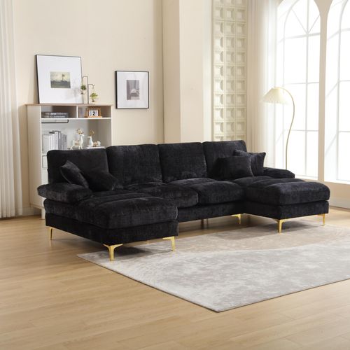 STILVORA Schlafsofa mit Metallbeine,Ecksofa Modulares Sofa für Wohnzimmer,Schlafzimmer&Büro,Polstermöbel mit doppelten Liegesitzen,schwarz