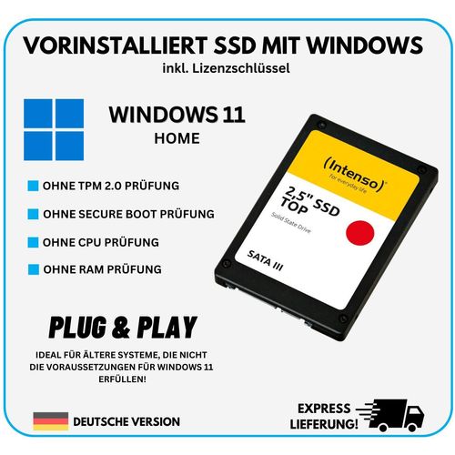 2TB SSD Festplatte mit vorinstallierten Windows 11 HOME ohne TPM für PC Laptop Notebook